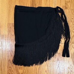 SHEIN Black Fringe Side Slit Tie Skirt